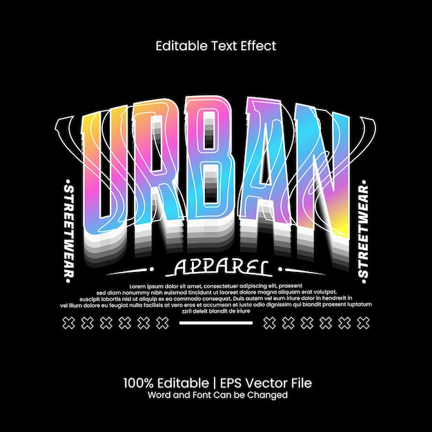 Текстовый эффект в стиле городской радуги, редактируемый в стиле уличной одежды