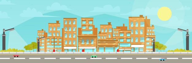 Vector urban road with cars landscape free vector background