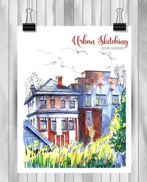 urban sketching illustration of hand drawn