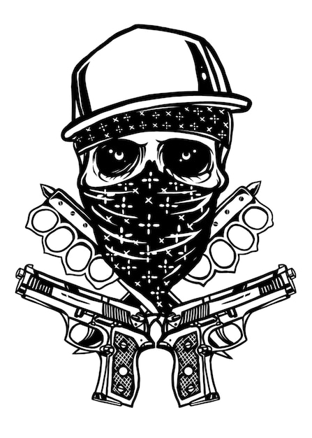Vector urban skull face with weapons