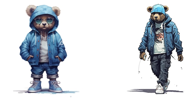 Urban Style Bear Characters Trendy Animals in Streetwear Vector Illustratie voor Branding Apparel Design en Creatieve Projecten