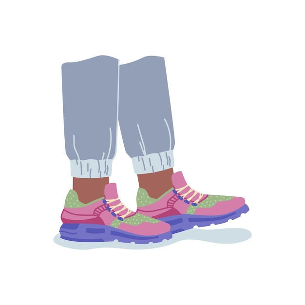 Вектор Ножки из ткани в городском стиле в кроссовках и джинсах