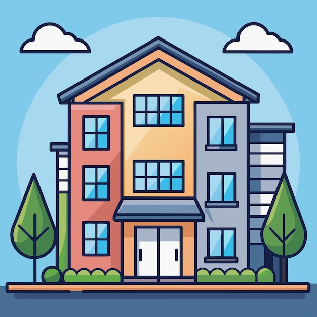 Urban and suburban townhouse modern building real estate concept banner flat style illustration