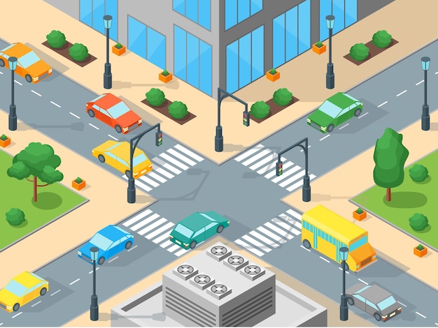 Vector urban traffic template isometric view vector