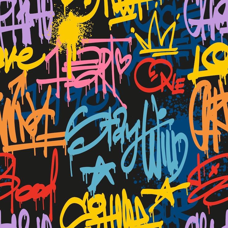 Vector urban typography seamless pattern with street art graffiti slogan print abstract graphic print