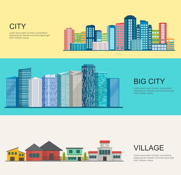 urban and village landscape, big modern city