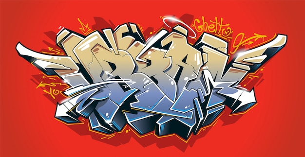 Urban - wild style graffiti 3D blocks with juicy colours on red background. Street art graffiti lettering. Vector art.