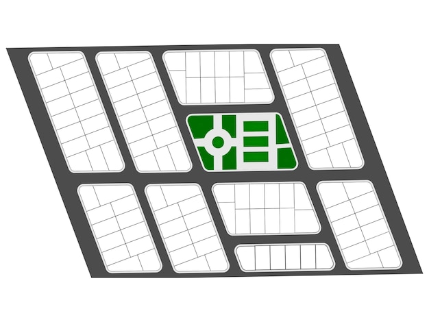 Urbanization plan, flat architecture design. traces of apple trees in a city