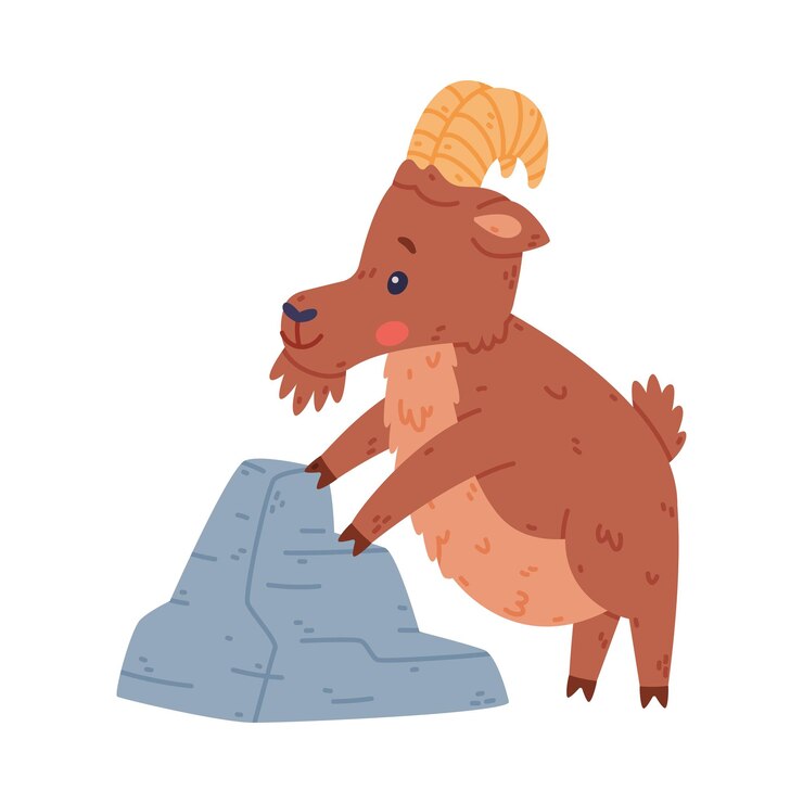 Vector urial character as wild mountain sheep with horns standing on boulder vector illustration