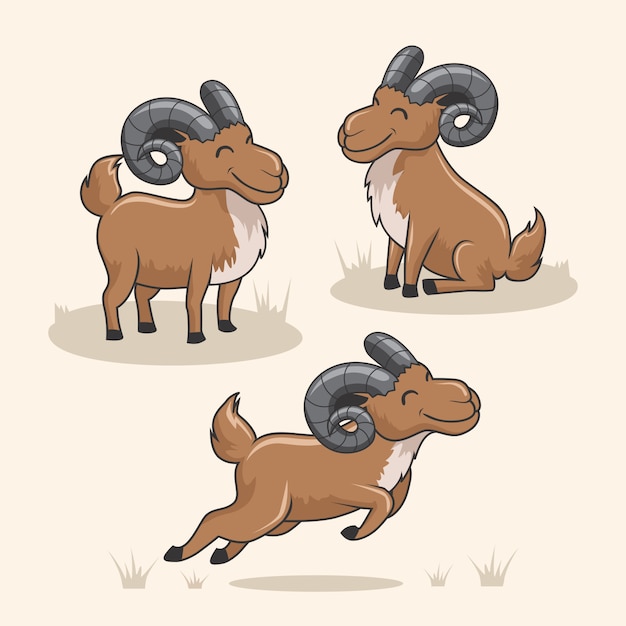 ベクトル urial mountain goat cartoonかわいいシャモア