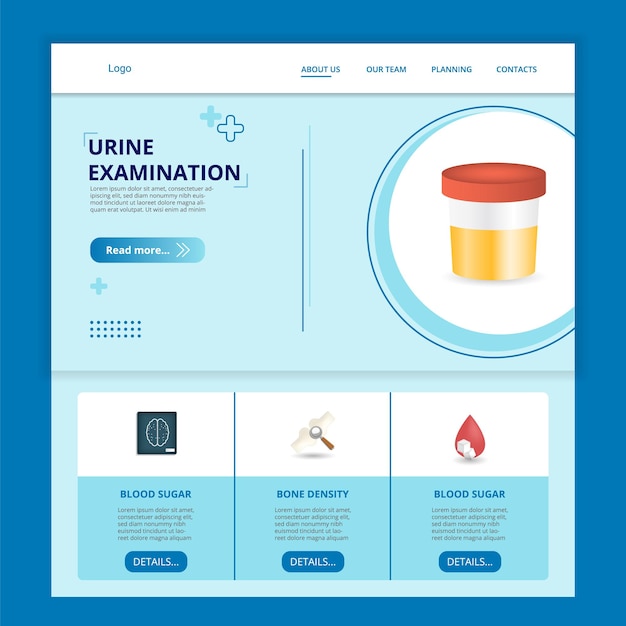 Vector urine examination flat landing page website template xray