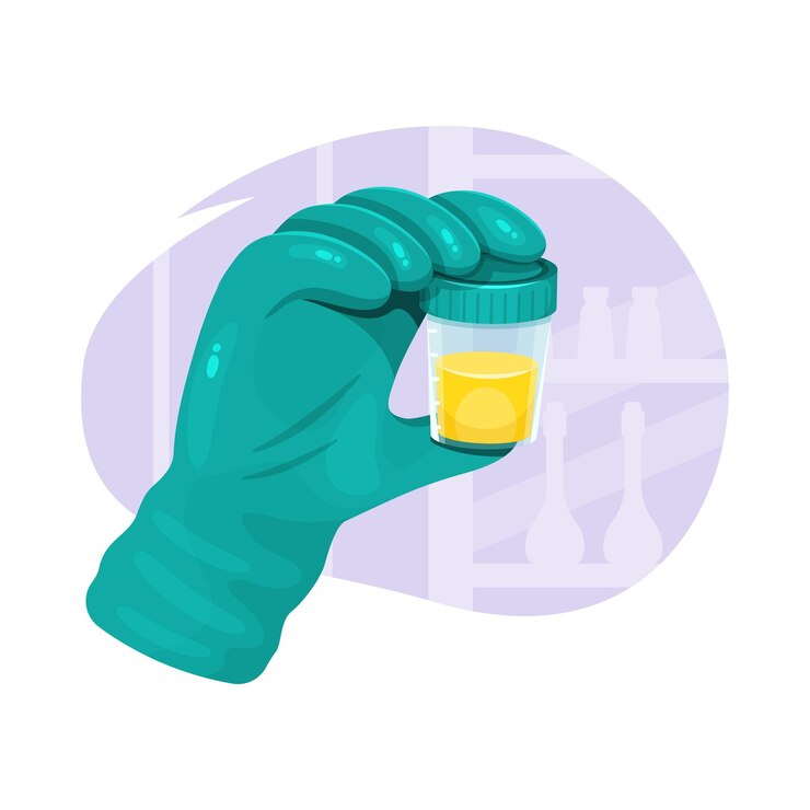 Vector urine test tube in hand isolated on white cartoon flat vector illustration