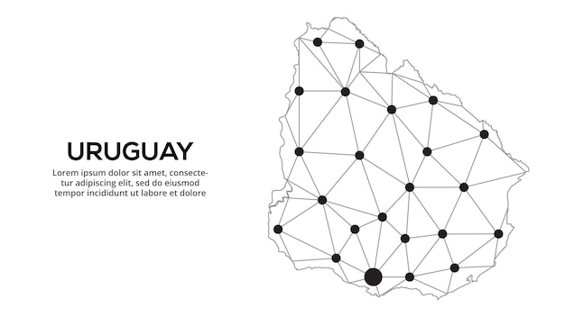 Mappa della rete di comunicazione dell'uruguay immagine vettoriale di una mappa globale low poly con luci della città mappa sotto forma di linee e punti