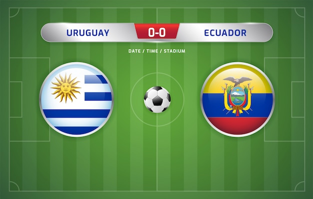 Uruguay en Ecuador scorebord uitzending voetbal Zuid-Amerika's toernooi 2019, Groep C
