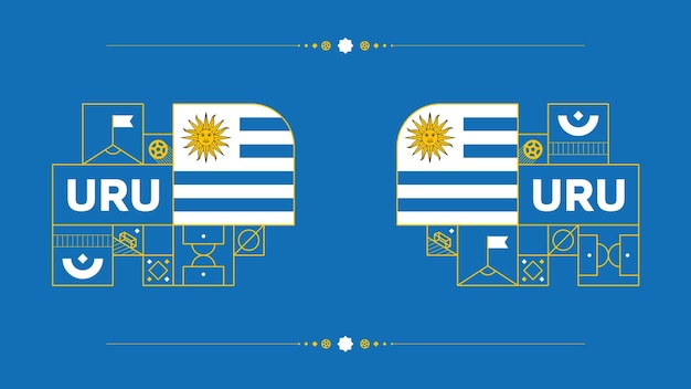 Bandiera dell'uruguay per il torneo di coppa di calcio 2022 isolato bandiera della squadra nazionale con elementi geometrici per il calcio o il calcio 2022 illustrazione vettoriale