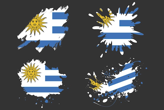 Bandiera dell'uruguay pennello splash vector set logo paese asset vernice grunge illustrazione concetto