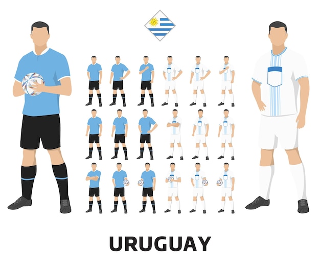 Vettore maglia della squadra di calcio dell'uruguay, prima maglia e maglia da trasferta