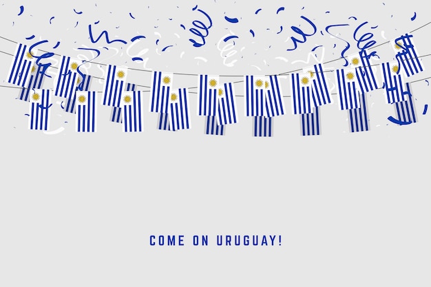 Уругвайский флаг гирлянды с конфетти на сером фоне.