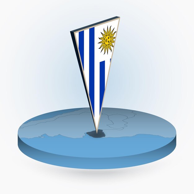 Uruguay-kaart in ronde isometrische stijl met driehoekige 3d-vlag van uruguay