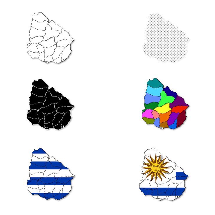 Uruguay line dotted black colorful and country color map vector