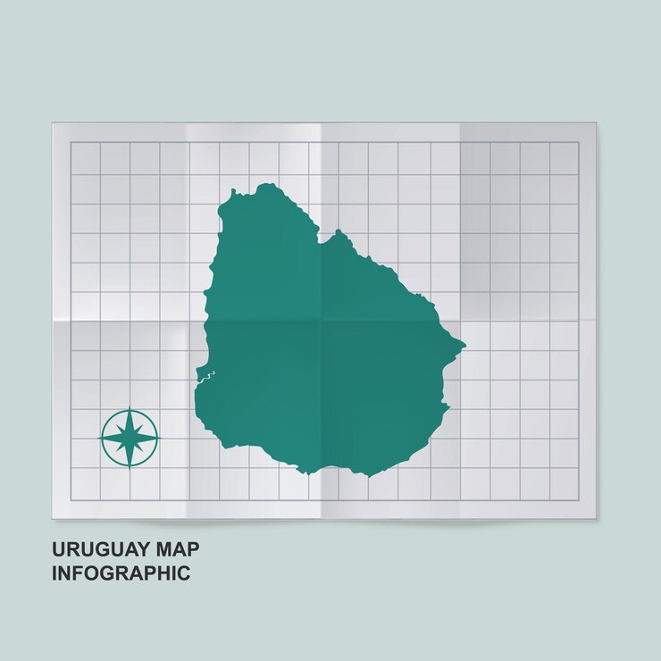 Vector uruguay map country in folded grid paper