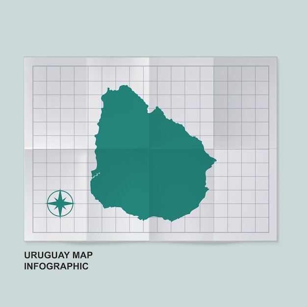 ベクトル ウルグアイの地図 折りたたまれたグリッド紙