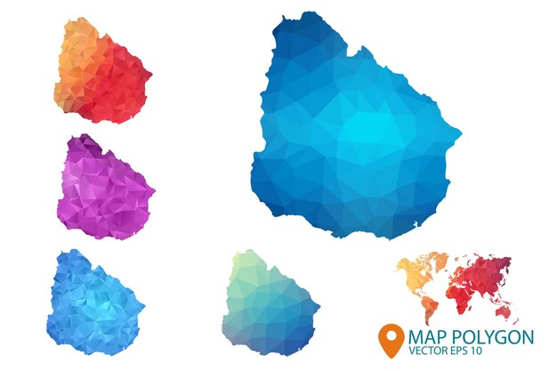 Uruguay map set of geometric rumpled triangular low poly style gradient graphic background