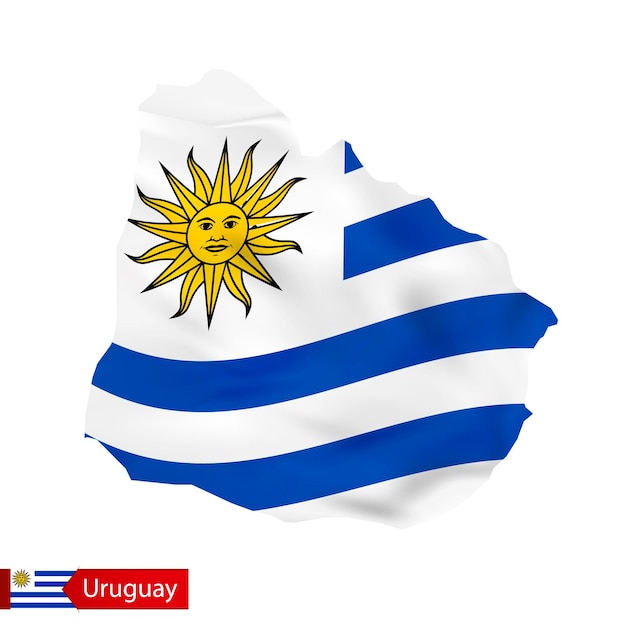 Uruguay map with waving flag of country