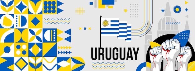 Vettore bandiera nazionale o del giorno dell'indipendenza dell'uruguay per la celebrazione del paese bandiera e mappa dell'uruguaio