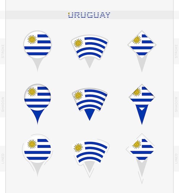 Uruguay vlag set locatie pin iconen van uruguay vlag