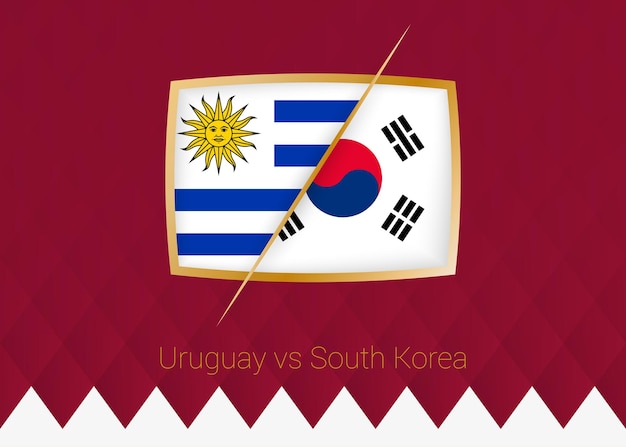 Uruguay vs zuid-korea groepsfase icoon van voetbalcompetitie op bordeaux achtergrond