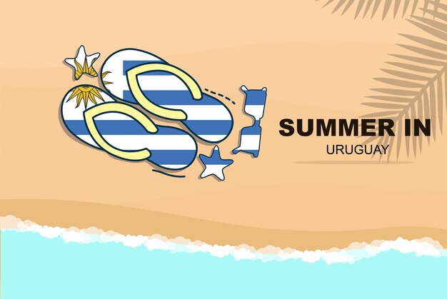 Uruguay zomervakantie vector banner strandvakantie slippers zonnebril zeester op zand