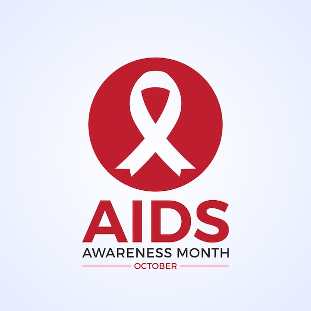 毎年 10 月に観察される米国エイズ啓発月間 現実的な赤いリボン シンボル バナー カード背景のテンプレート