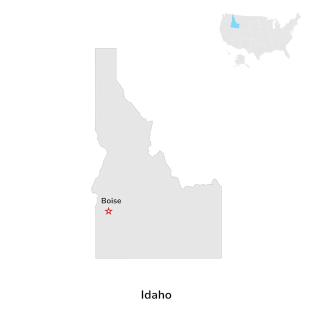 US American State of Idaho USA state of Idaho county map outline on white background