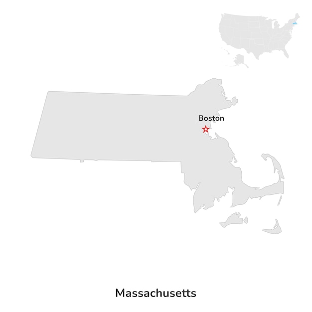 Американский штат Массачусетс, США, штат Массачусетс, карта округа на белом фоне