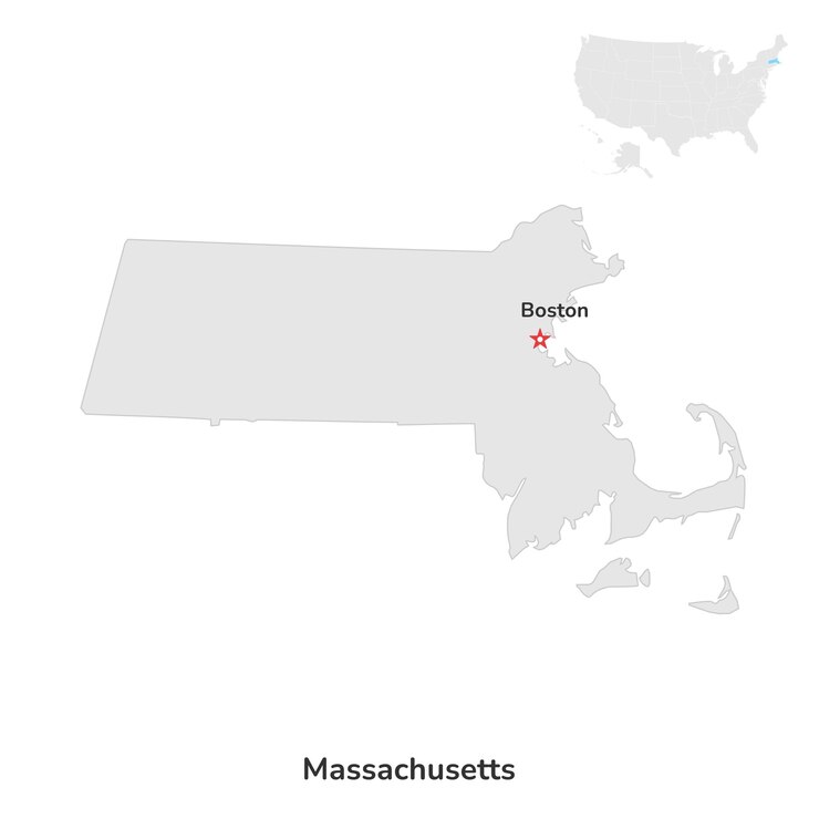 Vector us american state of massachusetts usa state of massachusetts county map outline on white background