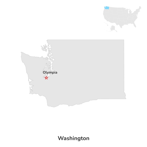 Американский штат вашингтон, сша, штат вашингтон, карта округа на белом фоне