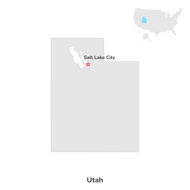 US American State of Utah USA state of Utah county map outline on white background