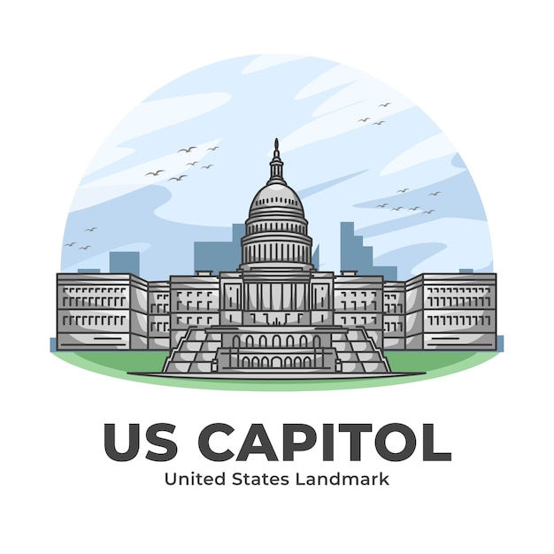 Us capitol united states landmark minimalist cartoon illustration