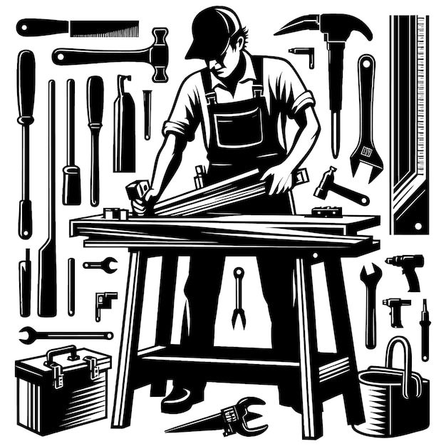 Вектор Американские столярные инструменты vectorcarpenter dad vectorwood рабочие инструменты vektor woodworking silhouette vec