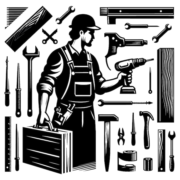 Vettore us carpenter tools vectorcarpenter dad vectorwood strumenti di lavoro vector silhouette di lavorazione del legno vec