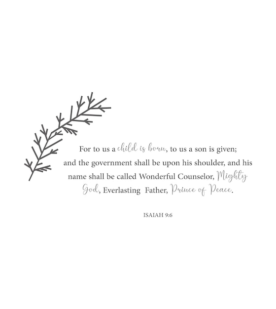 For to us a child is born Isaiah 9 6 Christmas Bible Verse decoration nativity vector illustration