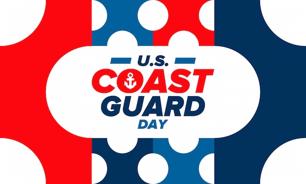 День береговой охраны США в США. Федеральный праздник. Дизайн в морском стиле с якорем и щитом.