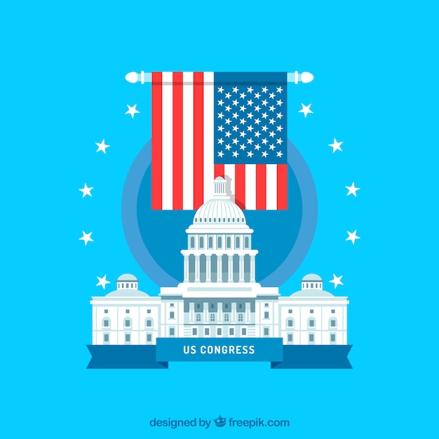 Us congress building with flat design