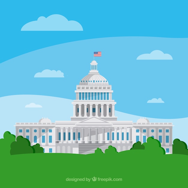 us congress building with flat design