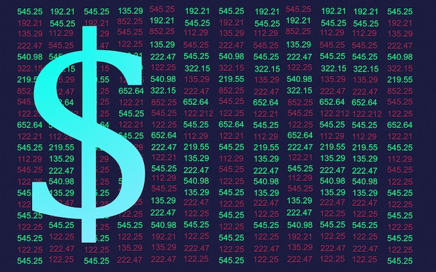 Vettore valuta digitale del dollaro statunitense su sfondo di borsa. concetto di criptovaluta.