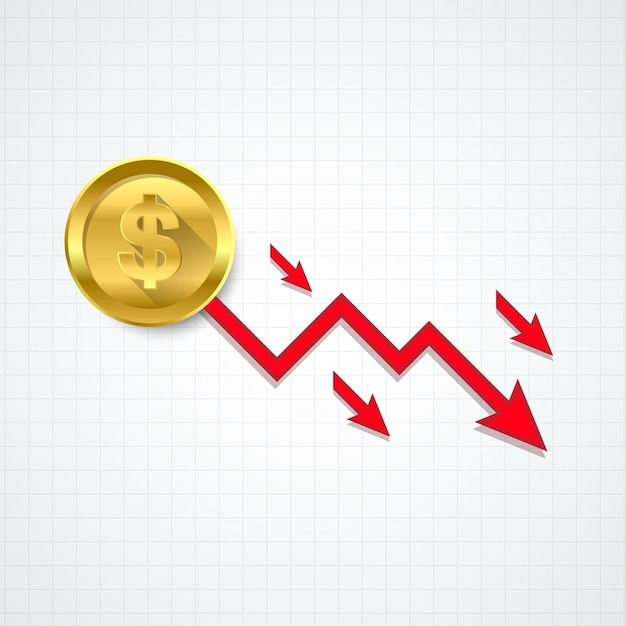 US Dollar red downfall crisis of economy Vector illustration