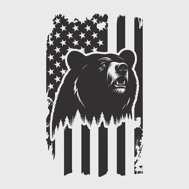 US Flag Bear Mountains vector silhouette svg file