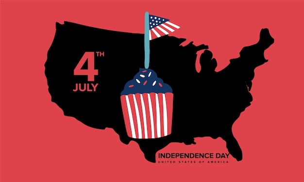 Us independence day with map and flag 4 july vector illustration