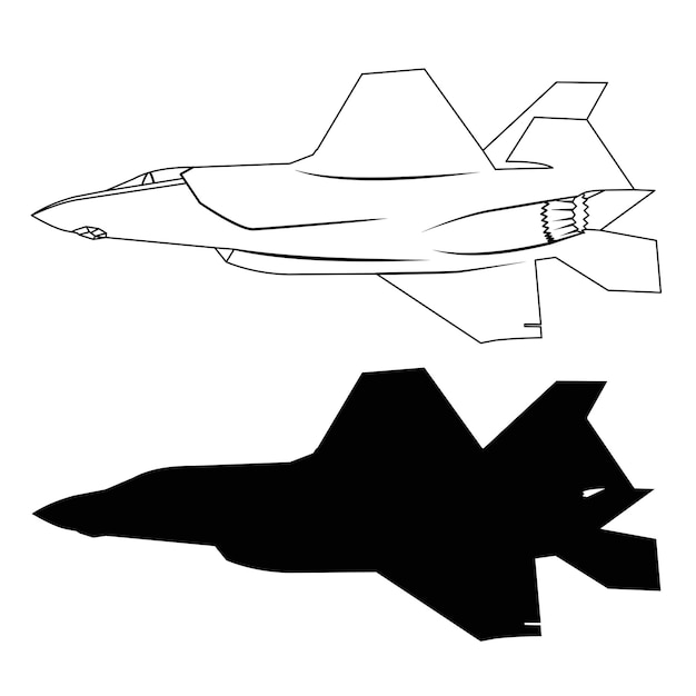 Vector us jet fighter black and white